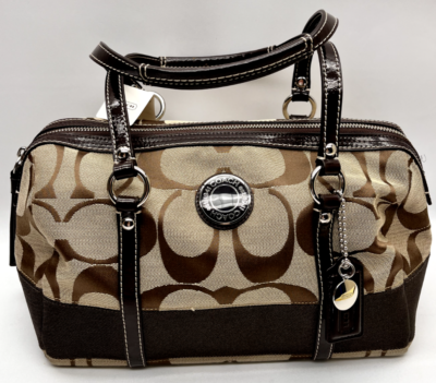 COACH Signature Zip Satchel. F19563. Black/White for sale online