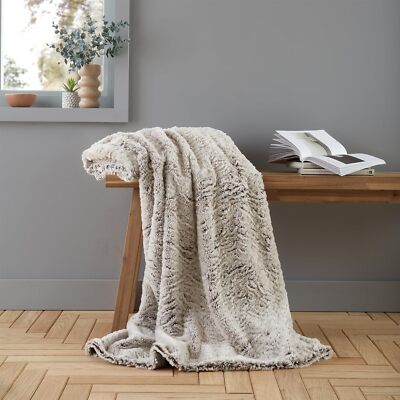 Catherine Lansfield Wolf Faux Fur 150x200cm Blanket Throw Neutral