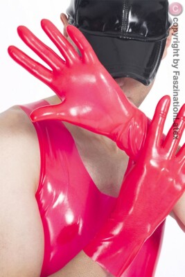 LATEX Handschuhe kurz mit längerem Schaft - für SIE & IHN - HOTPINK