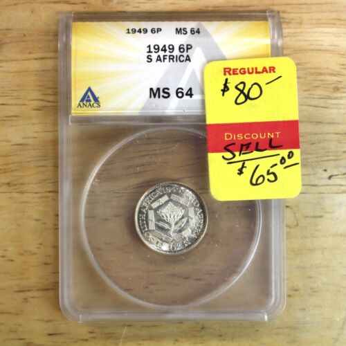 1949 South Africa 6 Pence ANACS MS64