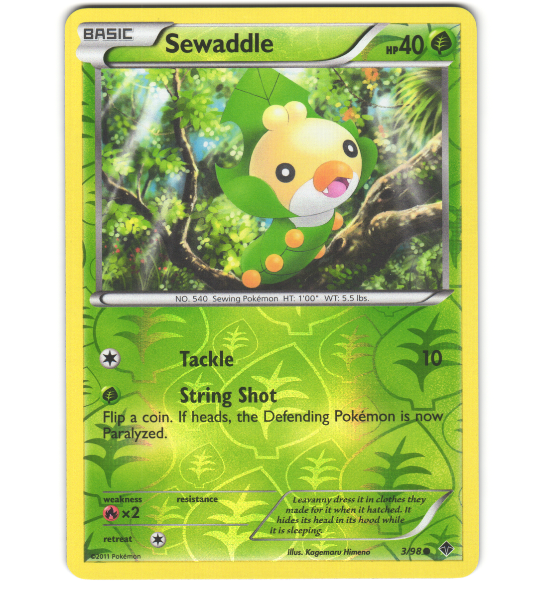 Pokemon 2011 Near Mint NM Sewaddle Emerging Powers REVERSE 3/98