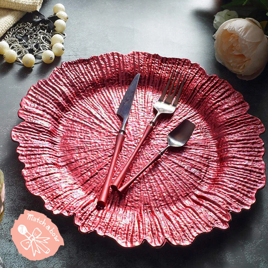 Placa Cargador Plástico Acrílico Patrón Arrecife Rojo 6 Piezas Acabado Brillante  Foto 2 de 4