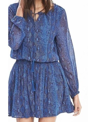 BANANA REPUBLIC Blue Snakeskin Print Dress Blouson-XS Petite-NWT Org Price $138