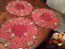 Red Beaded Set Of TWO Christmas Placemats  In Holiday Glam Simply Gorgeous NWT
