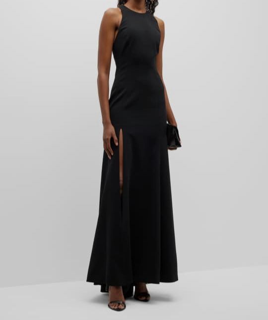 $996 Toccin NY Women's Black Racer Sleeveless Scoop Neck Gown Dress Size 0