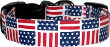 Small Flag Blocks White Patriotic American Handmade Dog Collar