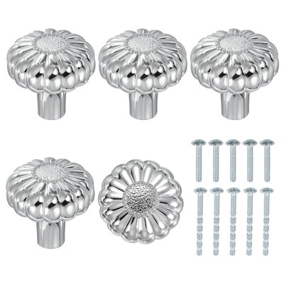 5Pcs Cabinet Knobs Vintage Drawer Handles Round Knob Silver