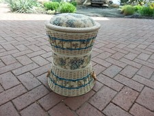 18" Vintage Triple Stack Three Tier Wicker Sewing Basket Stool Ottoman W HANDLES