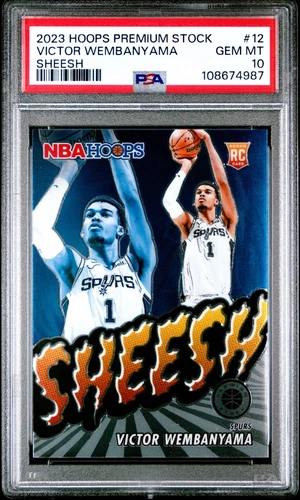 2023-24 Hoops Premium Stock Victor Wembanyama SHEESH Insert Rookie #12!  PSA 10!
