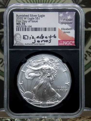 2020 "W" BURNISHED American 1oz Silver Eagle NGC MS70 FDOI #164EC "JONES" ECC&C
