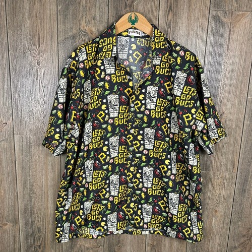 Camicia hawaiana MLB Pittsburgh Pirates con bottoni stadio omaggio nera taglia XL