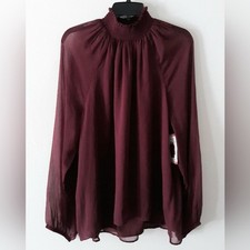 Joie Chiffon Burgundy Mock Neck Wide Sleeve Blouse NWT XL