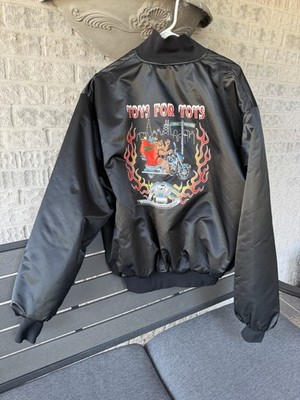 Chicago Toys For Tots Bomber Jacket Mens 2 XL Black Satin Made in USA Worn Once!