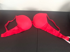 Victoria's Secret PINK Push Up Bra Red Underwire Smooth Logo Wing 38C / C85
