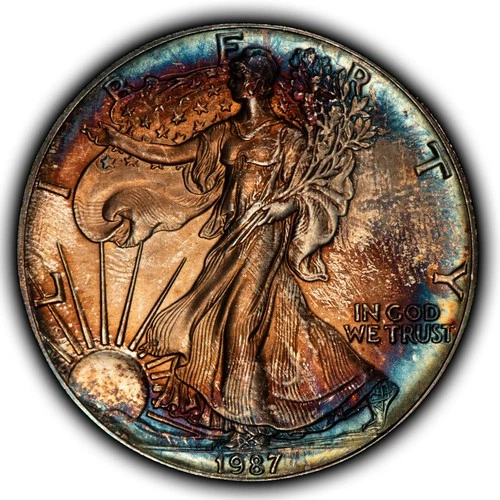 1987 1 oz Silver American Eagle - Original Rainbow Toning - BU - SKU-E3601