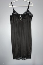 Vtg Deadstock Perfectform Slip Dress L 40 Black Lace Nylon Tricot Lingerie USA