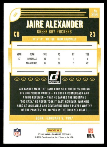 2018 Donruss Jaire Alexander RC #359 - Bild 2 von 2