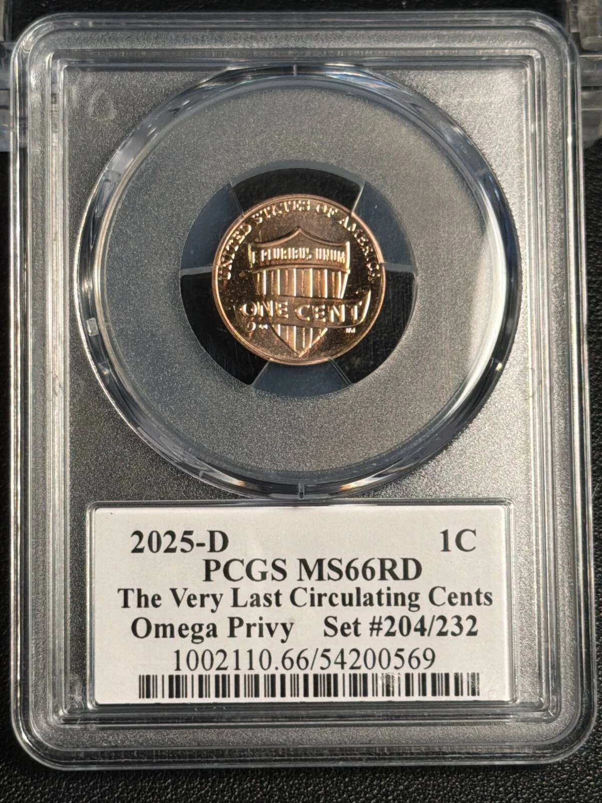 2025 D Lincoln Cent PCGS MS-66 RD OMEGA 204/232 ULTRA RARE Shield Includes COA