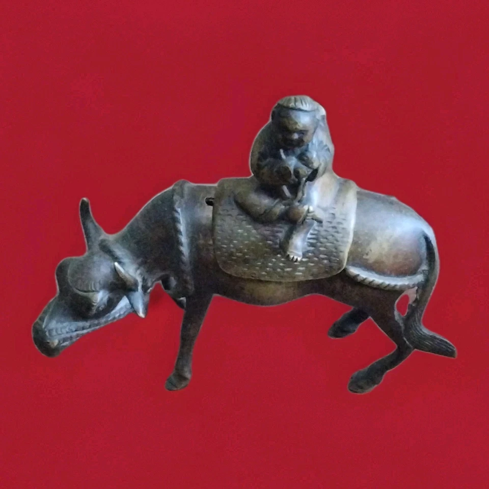 Quemador de incienso de bronce chino incensario viajero Lao Tzu agua búfalo período Qing Foto 3 de 4