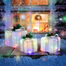 Lighted Glitter Gift Box Set of 3 Multi-color Indoor Outdoor Christmas Decor NEW