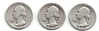 Nice-looking 1939, 1939-S & 1939-D Circulated Silver Washington Quarters at Melt