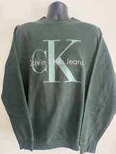 Vintage 90s Calvin Klein Jeans Sweatshirt XL Adult Green Logo Crewneck USA Made