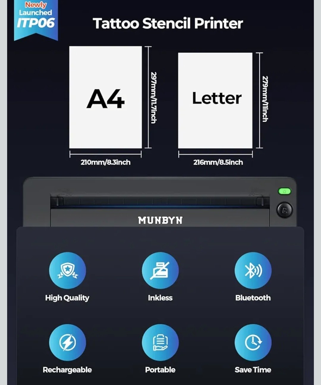 NEW Wormhole Tattoo Machine Kit TK108 & Munbyn Tattoo Stencil Printer ITP06