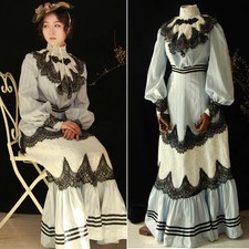 Light Blue 1900s Dress Vintage Victorian Edwardian Duchess Costume Walking Dress