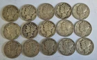 Lot of 15 Mercury Dimes 90% Silver Various Dates