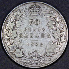 1932 Canada 50 Cent Key Date Fine Plus 19,213 Mintage KM 25a Free Shipping