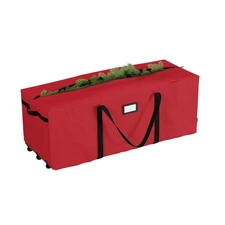 Christmas Tree Storage Bag with Wheels, Canvas Duffel for 12-Foot Trees (Red)