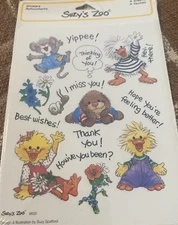 New 4 Sheets  of Suzy's Zoo Positive Sentiment Stickers Thank You I Miss You