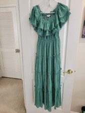 Ee:some Off-The-Shoulder Tiered Ruffle Maxi Dress Sage Green Size Small Boho