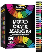 Bandle B. Chalk Markers - 24 Vibrant, Erasable, Non-Toxic, Water-Based,