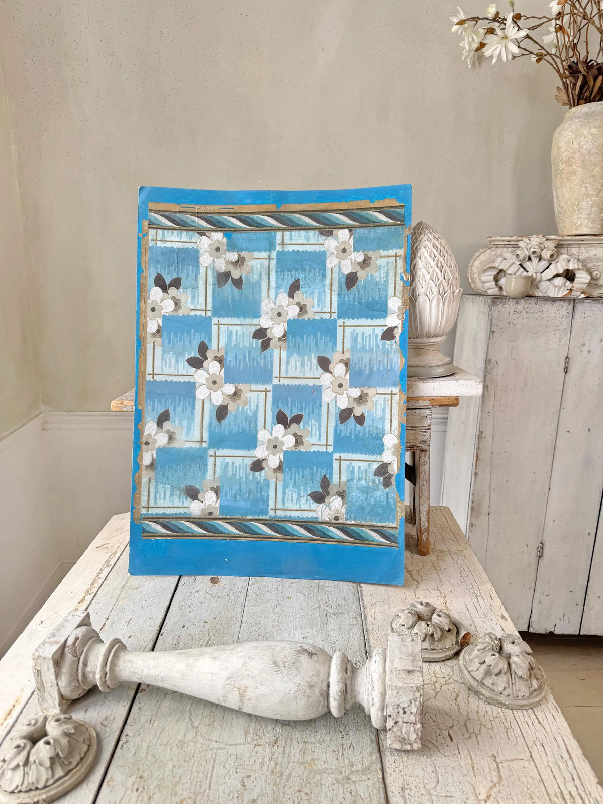25x20 1920 Wallpaper French Hand Block Antique Wall Art design vintage sample c