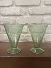 Vintage Set Of 2 Belmont Rose Cameo Green Depression Glass Footed Tumbler