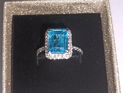 2.50Ct Lab Created Blue Topaz Halo Engagement Ring Silver 14K White Gold Plated