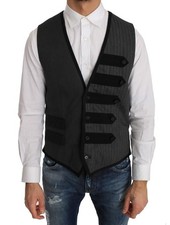 Dolce&Gabbana Men Gray Dress Vest Wool Blend Patterned Slim Waistcoat Sz IT 48 M