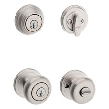 Kwikset Juno 991J 15 Door Knob and Single Cylinder Deadbolt Set - Satin...