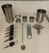 FineDine Expert Cocktail Shaker Home Bar Set - 14 Piece Stainless Steel Bar Kit