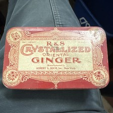 Albert L. Rich Crystallized Oriental Ginger Advertising Tin Red Beige