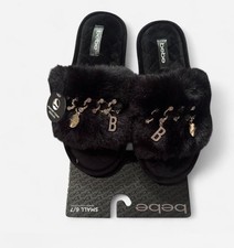 Bebe Faux Fur Slipper Slides New S 6/7 Memory Foam
