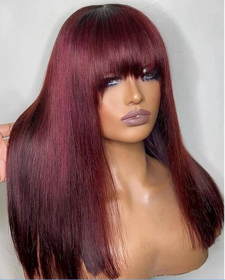 Peluca Bob Yasgrl_Hair 14" Yaki Claro Recto Púrpura Rojizo Con Golpes Cabello Humano Foto 3 de 4