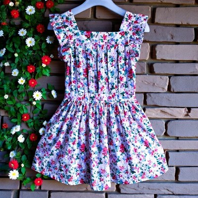 CYRILLUS - NEU - MÄDCHEN KLEID BEDRUCKT PABLO PIATTI MIT RÜSCHEN & FLACHEN FALTEN 4A