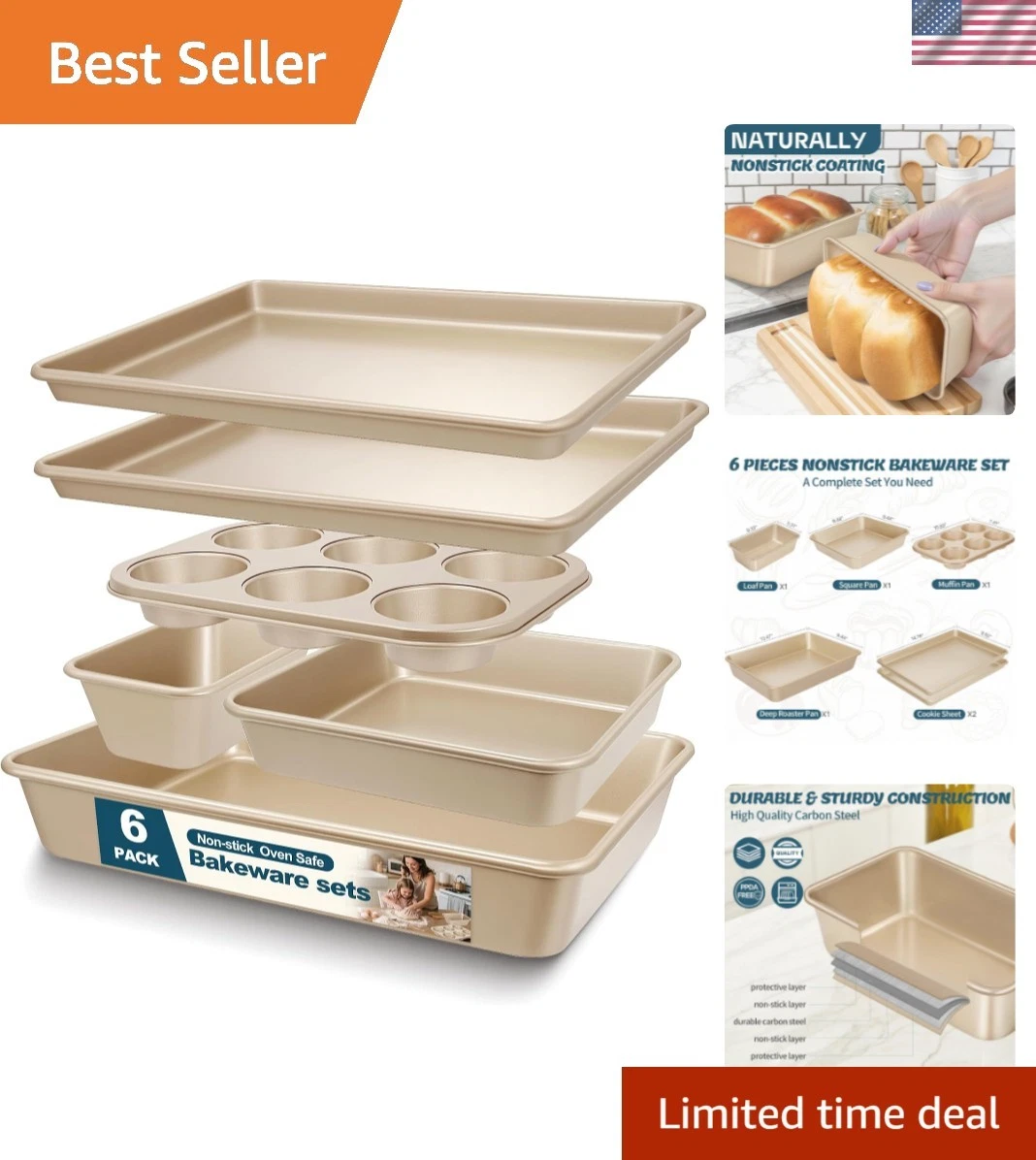 Baking Pans Set, Nonstick Stackable Bakeware Sets, Oven Pans for Cooking, 6 P...