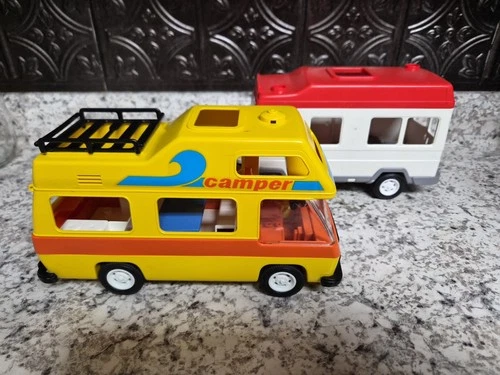 Vintage Playmobil Camper And Ambulance 1977 80s Lot Of 2