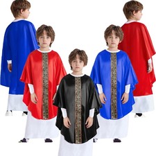 Unisex Kids Costume Biblical Robe Band Outfits Zipper Back Theme Party Pope