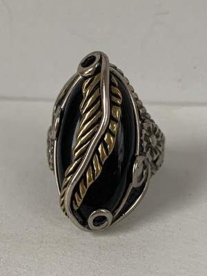 Carolyn Pollack 925 Silber & Messing Onyx Blatt Ring Größe 6