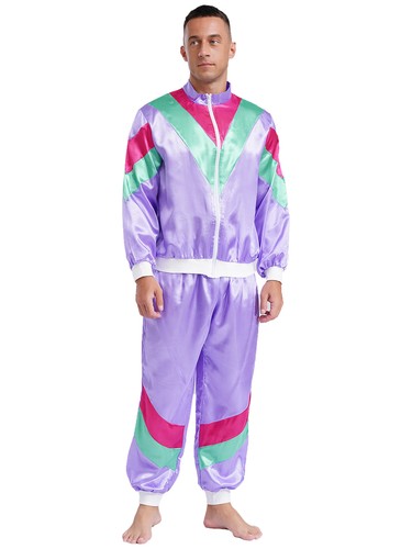 Mens Tracksuit 70s 80s 90s Style 70s Disco Dancewear Hippie Costumes Contrast - Picture 15 of 62