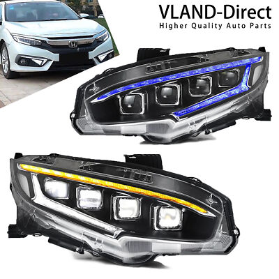 VLAND LED Projector Headlights For Honda Civic 2016-2021 w/Startup Animation Set